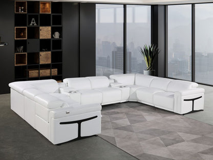 White Italian Leather Power Reclining U Shaped Ten Piece Corner Sectional With Console - FurniFindUSA