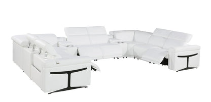 White Italian Leather Power Reclining U Shaped Ten Piece Corner Sectional With Console HomeRoots