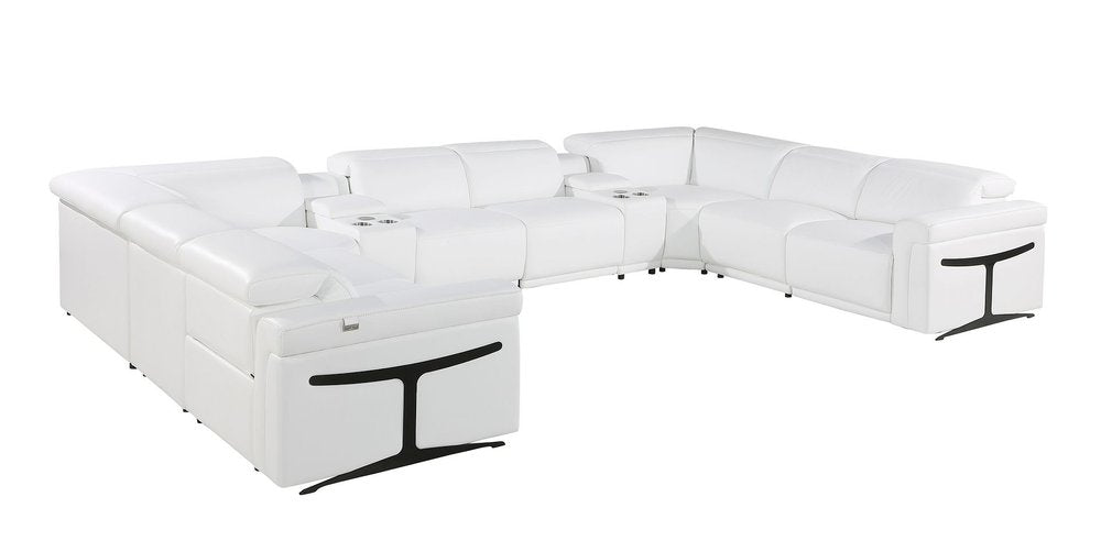 White Italian Leather Power Reclining U Shaped Ten Piece Corner Sectional With Console HomeRoots