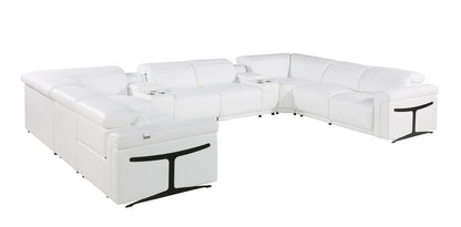 White Italian Leather Power Reclining U Shaped Ten Piece Corner Sectional With Console HomeRoots