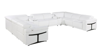 White Italian Leather Power Reclining U Shaped Ten Piece Corner Sectional With Console - FurniFindUSA