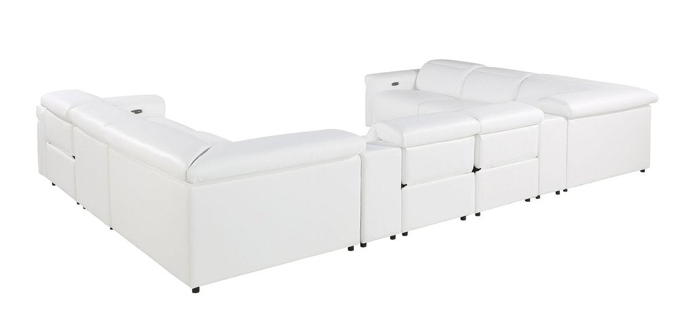 White Italian Leather Power Reclining U Shaped Ten Piece Corner Sectional With Console HomeRoots