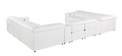 White Italian Leather Power Reclining U Shaped Ten Piece Corner Sectional With Console HomeRoots