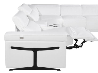 White Italian Leather Power Reclining U Shaped Ten Piece Corner Sectional With Console HomeRoots