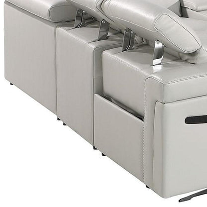 Light Gray Italian Leather Power Reclining U Shaped Ten Piece Corner Sectional With Console HomeRoots