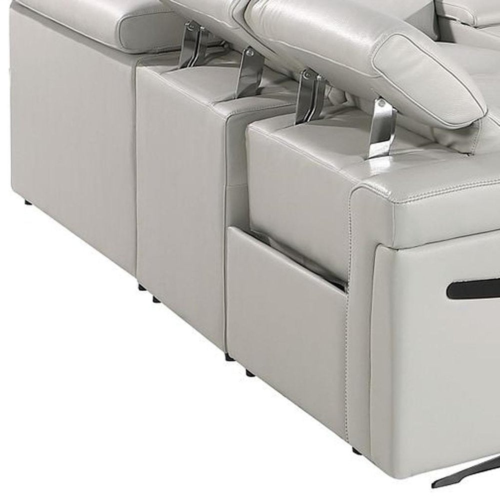 Light Gray Italian Leather Power Reclining U Shaped Ten Piece Corner Sectional With Console HomeRoots