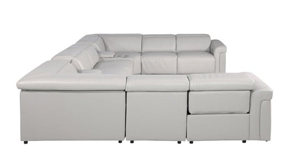 Light Gray Italian Leather Power Reclining U Shaped Ten Piece Corner Sectional With Console HomeRoots