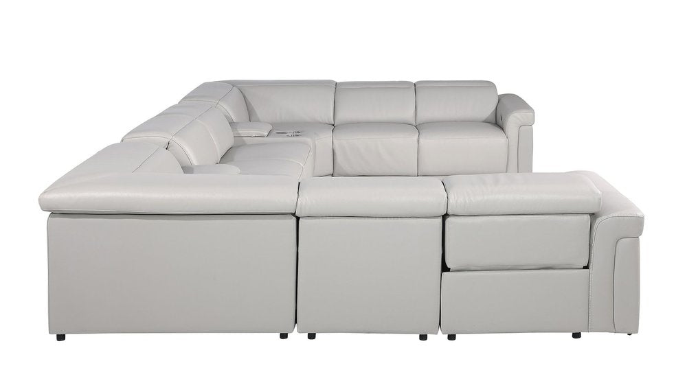 Light Gray Italian Leather Power Reclining U Shaped Ten Piece Corner Sectional With Console HomeRoots
