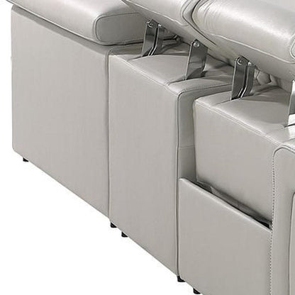 Light Gray Italian Leather Power Reclining U Shaped Ten Piece Corner Sectional With Console HomeRoots