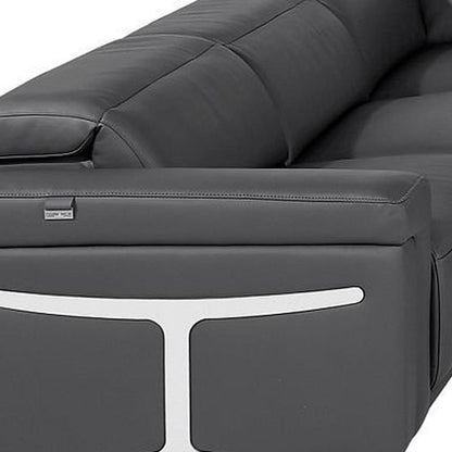 Dark Gray Italian Leather Power Reclining U Shaped Ten Piece Corner Sectional With Console - FurniFindUSA