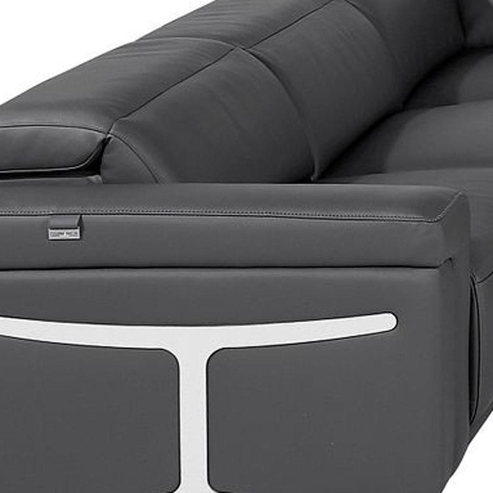 Dark Gray Italian Leather Power Reclining U Shaped Ten Piece Corner Sectional With Console HomeRoots