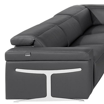 Dark Gray Italian Leather Power Reclining U Shaped Ten Piece Corner Sectional With Console HomeRoots