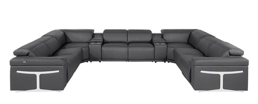 Dark Gray Italian Leather Power Reclining U Shaped Ten Piece Corner Sectional With Console HomeRoots