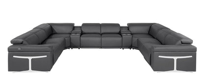 Dark Gray Italian Leather Power Reclining U Shaped Ten Piece Corner Sectional With Console HomeRoots