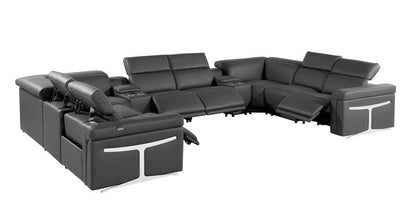 Dark Gray Italian Leather Power Reclining U Shaped Ten Piece Corner Sectional With Console HomeRoots
