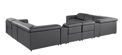 Dark Gray Italian Leather Power Reclining U Shaped Ten Piece Corner Sectional With Console HomeRoots