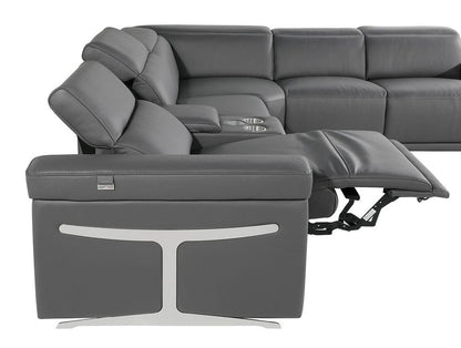 Dark Gray Italian Leather Power Reclining U Shaped Ten Piece Corner Sectional With Console HomeRoots
