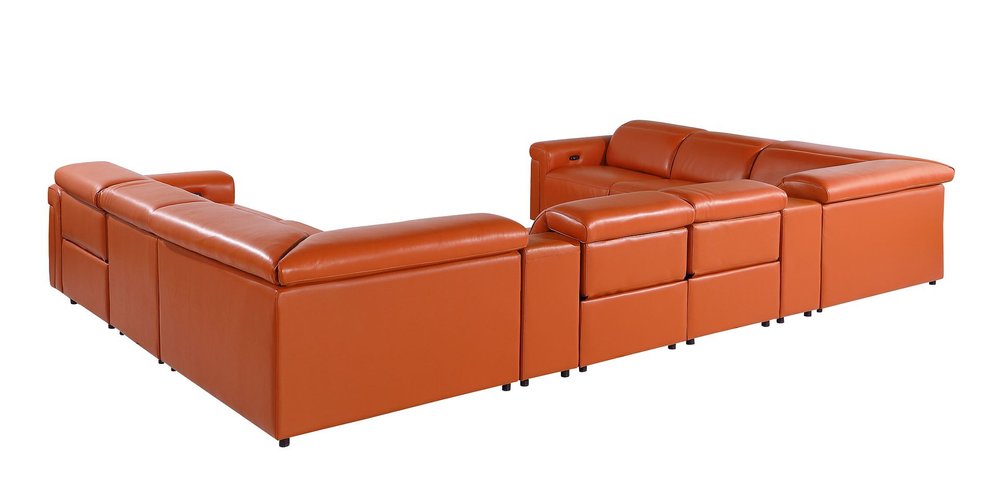 Camel Italian Leather Power Reclining U Shaped Ten Piece Corner Sectional With Console HomeRoots