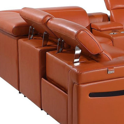 Camel Italian Leather Power Reclining U Shaped Ten Piece Corner Sectional With Console HomeRoots