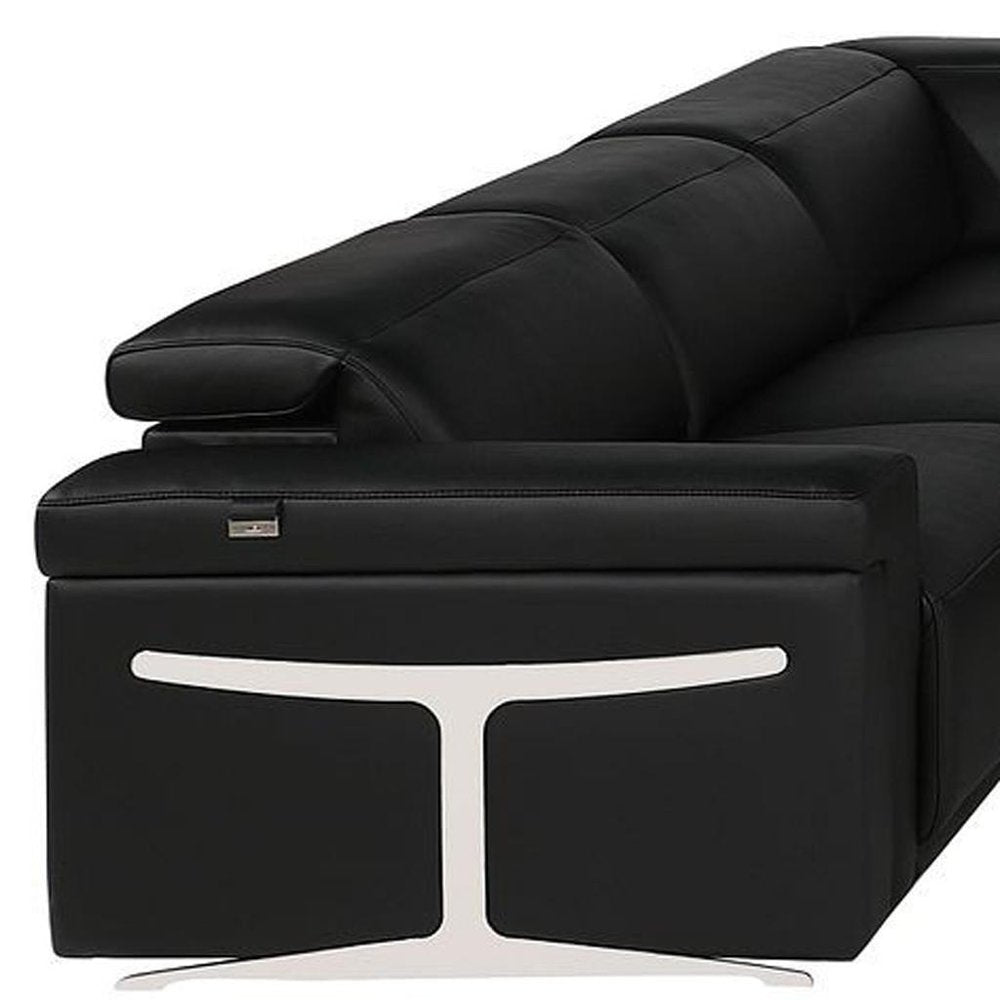 Black Italian Leather Power Reclining U Shaped Ten Piece Corner Sectional With Console HomeRoots
