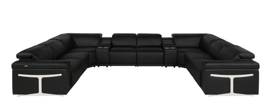 Black Italian Leather Power Reclining U Shaped Ten Piece Corner Sectional With Console HomeRoots