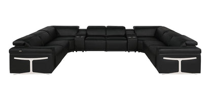 Black Italian Leather Power Reclining U Shaped Ten Piece Corner Sectional With Console HomeRoots
