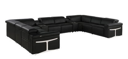 Black Italian Leather Power Reclining U Shaped Ten Piece Corner Sectional With Console HomeRoots