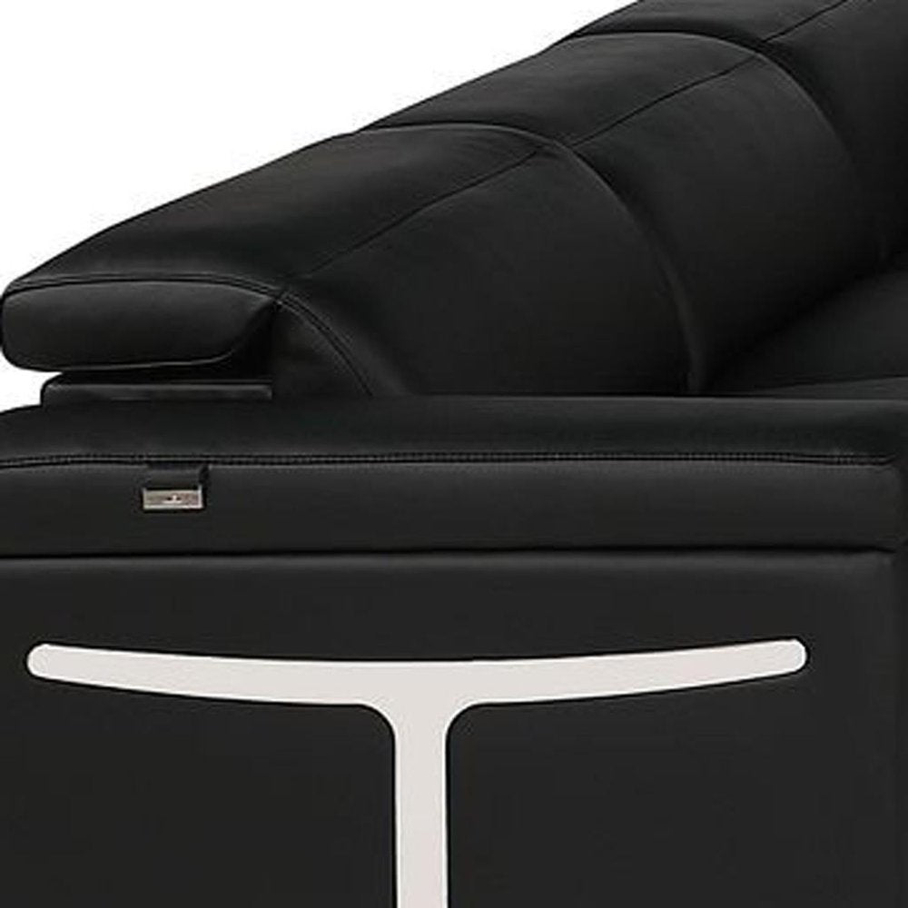 Black Italian Leather Power Reclining U Shaped Ten Piece Corner Sectional With Console HomeRoots
