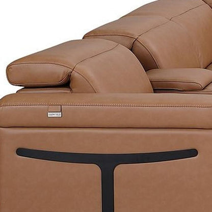 Chestnut Italian Leather Power Reclining U Shaped Ten Piece Corner Sectional With Console HomeRoots