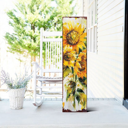 36" Brown Green And Yellow Solid Wood Sunflowers Porch Sign HomeRoots