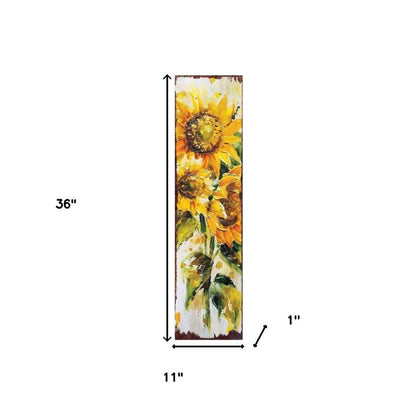 36" Brown Green And Yellow Solid Wood Sunflowers Porch Sign HomeRoots