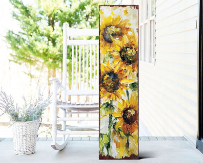 36" Yellow Brown And Green Solid Wood Sunflowers Porch Sign HomeRoots