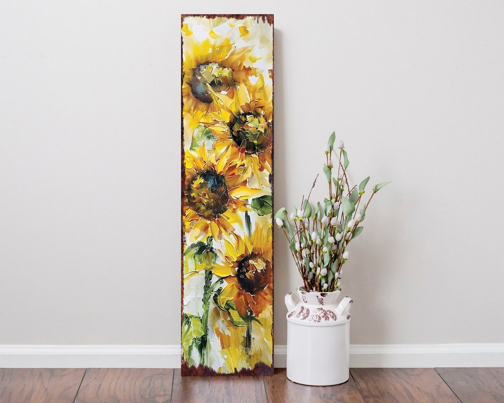 36" Yellow Brown And Green Solid Wood Sunflowers Porch Sign HomeRoots