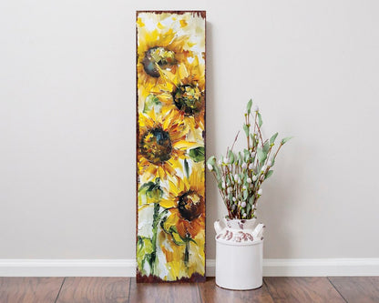 36" Yellow Brown And Green Solid Wood Sunflowers Porch Sign HomeRoots