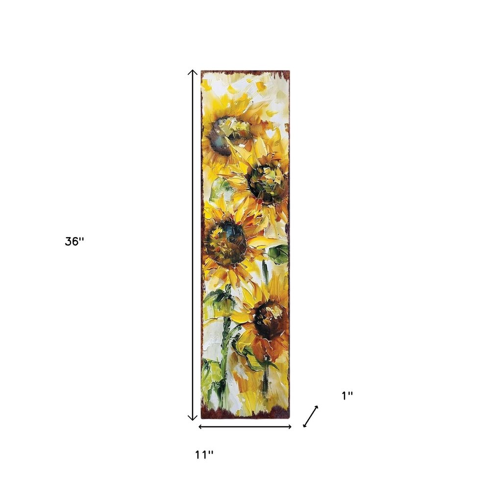36" Yellow Brown And Green Solid Wood Sunflowers Porch Sign HomeRoots