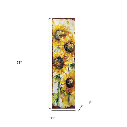 36" Yellow Brown And Green Solid Wood Sunflowers Porch Sign HomeRoots