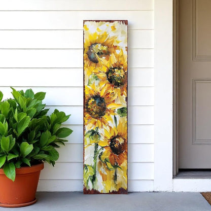 36" Yellow Brown And Green Solid Wood Sunflowers Porch Sign HomeRoots