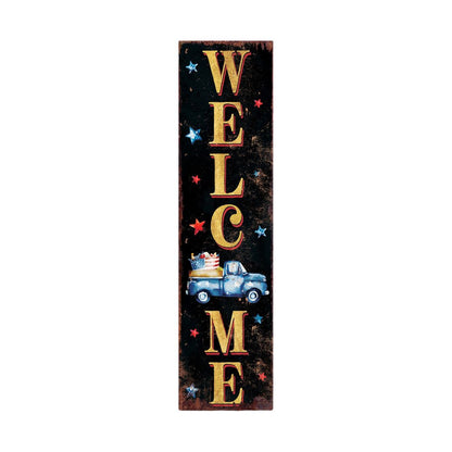 36" Blue Red And White Solid Wood Patriotic Welcome Reversible Porch Sign HomeRoots