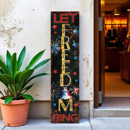 36" Blue Red And White Solid Wood Patriotic Welcome Reversible Porch Sign HomeRoots