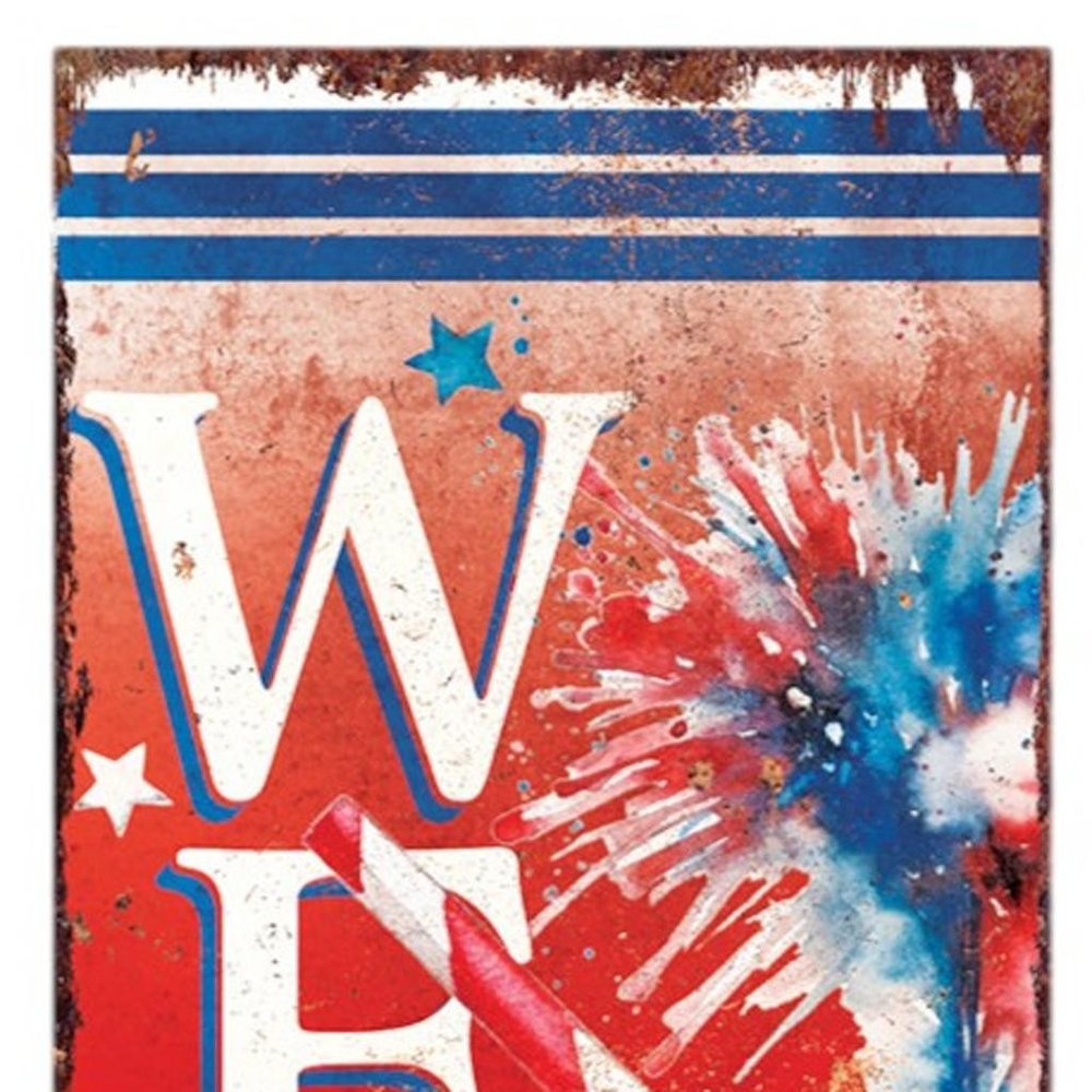 36" Red White And Blue Solid Wood Welcome Patriotic Reversible Porch Sign HomeRoots