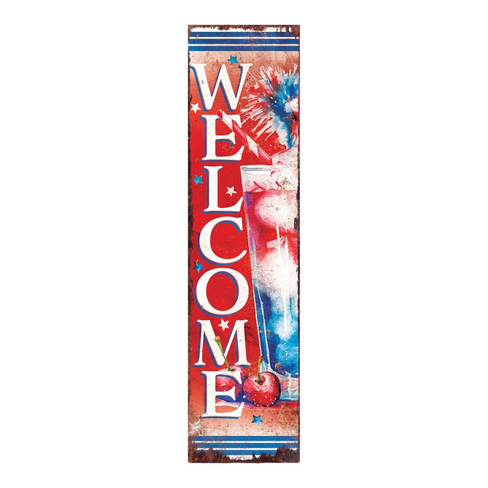 36" Red White And Blue Solid Wood Welcome Patriotic Reversible Porch Sign HomeRoots