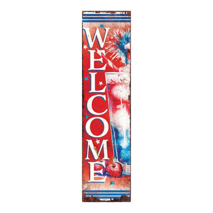 36" Red White And Blue Solid Wood Welcome Patriotic Reversible Porch Sign HomeRoots