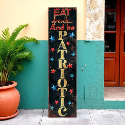 36" Red White And Blue Solid Wood Welcome Patriotic Reversible Porch Sign HomeRoots