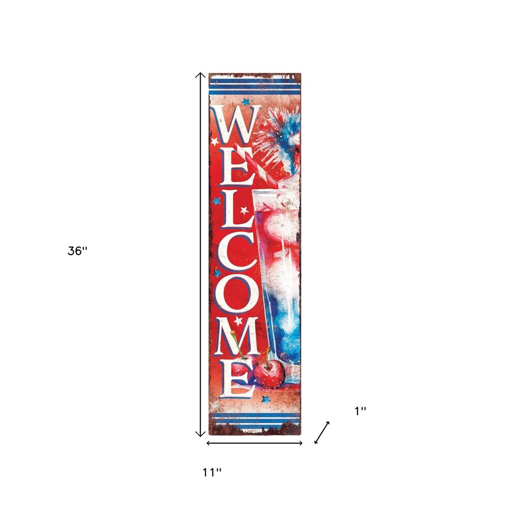 36" Red White And Blue Solid Wood Welcome Patriotic Reversible Porch Sign HomeRoots