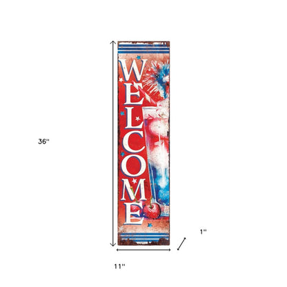 36" Red White And Blue Solid Wood Welcome Patriotic Reversible Porch Sign HomeRoots