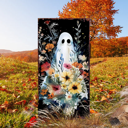 10" Black Orange Blue And Yellow Solid Wood Wildflowers Halloween Ghost Garden Stake HomeRoots