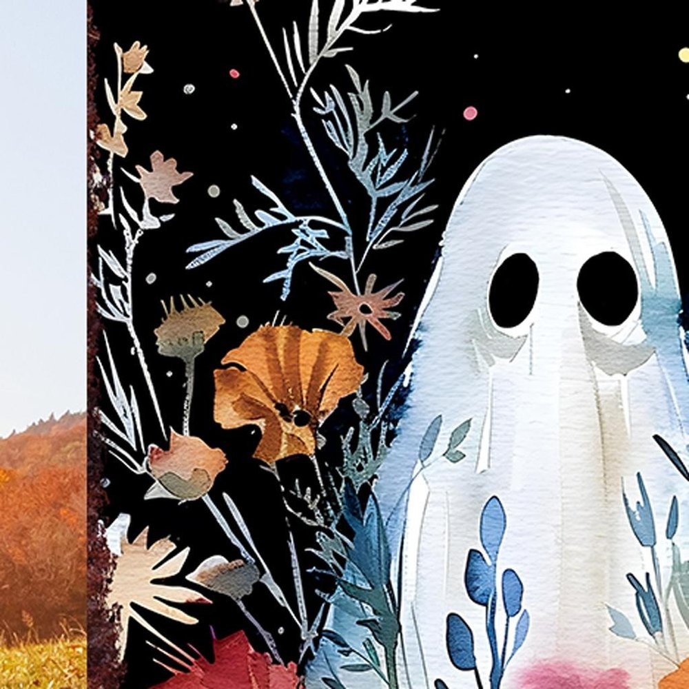 10" Black Orange Blue And Yellow Solid Wood Wildflowers Halloween Ghost Garden Stake HomeRoots