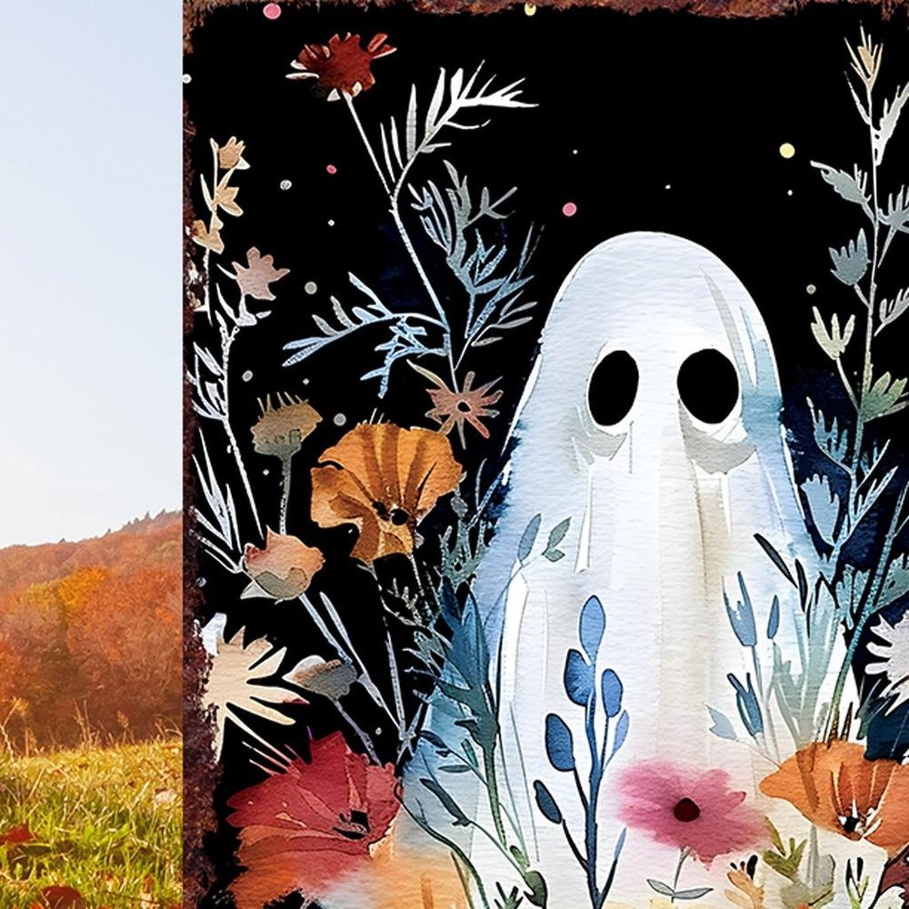 10" Black Orange Blue And Yellow Solid Wood Wildflowers Halloween Ghost Garden Stake HomeRoots