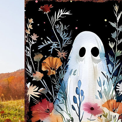 10" Black Orange Blue And Yellow Solid Wood Wildflowers Halloween Ghost Garden Stake HomeRoots