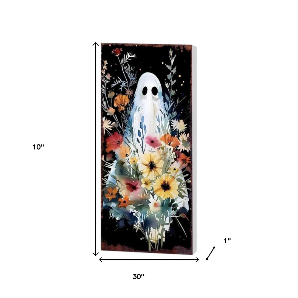 10" Black Orange Blue And Yellow Solid Wood Wildflowers Halloween Ghost Garden Stake HomeRoots